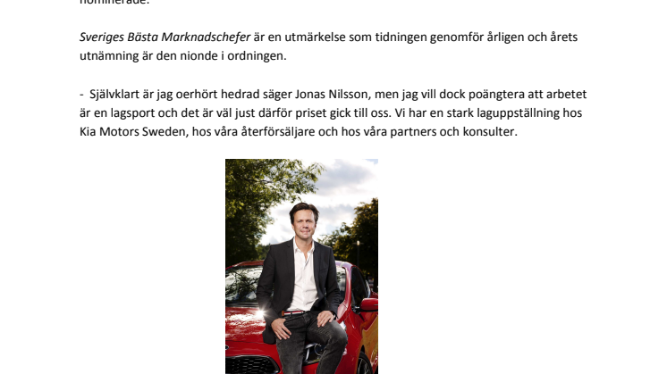 Kia Motors har en av Sveriges Bästa Marknadschefer