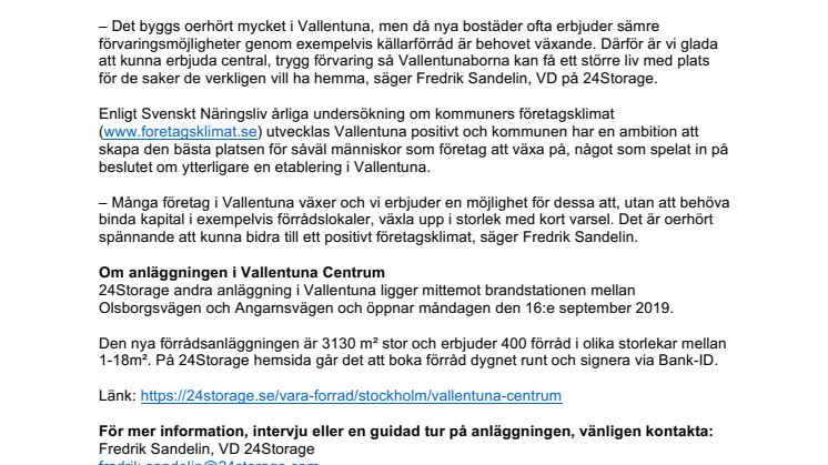 24Storage öppnar ytterligare anläggning i expansiva Vallentuna