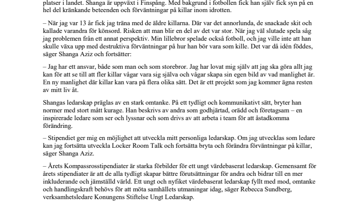 Locker Room Talks Shanga Aziz får stipendiet Kompassrosen