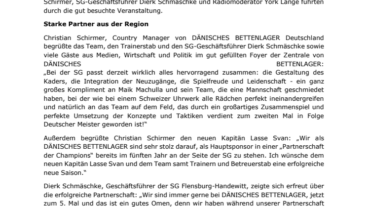 ​Pressekonferenz der SG Flensburg-Handewitt bei Hauptsponsor DÄNISCHES BETTENLAGER