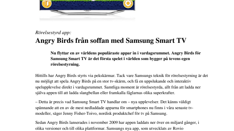Rörelsestyrd app: Angry Birds från soffan med Samsung Smart TV