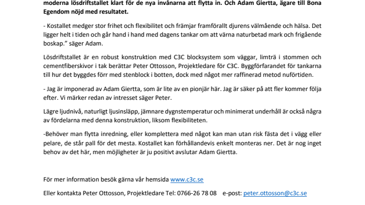 C3C levererar kostall för lösdrift till Bona Egendom