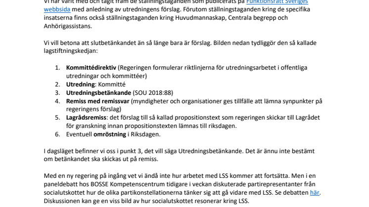 Genomgång av LSS-utredningens förslag och FUBs kommentarer januari 2019