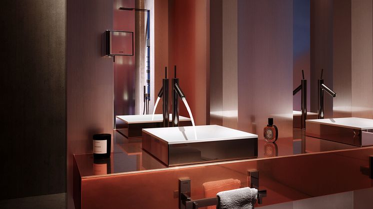 AXOR Suite square washbasin encased in polished black chrome
