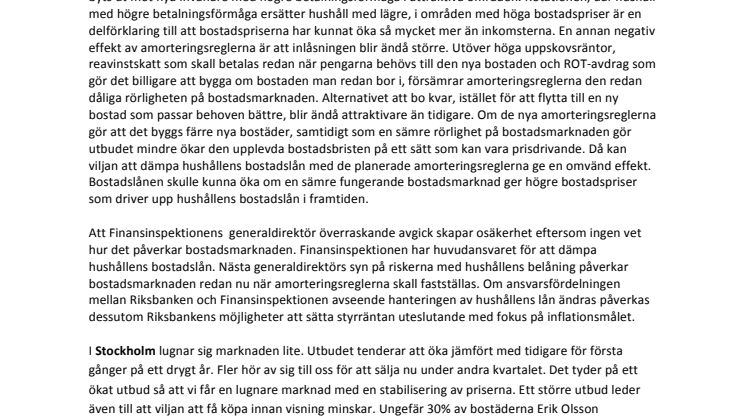 Erik Olsson Fastighetsförmedling kommenterar bostadsmarknaden 16 april 15