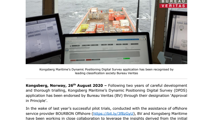 Bureau Veritas issues Approval in Principle for Kongsberg Maritime’s DP Digital Survey application