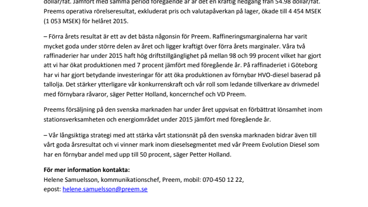Lönsamt 2015 för Preem 