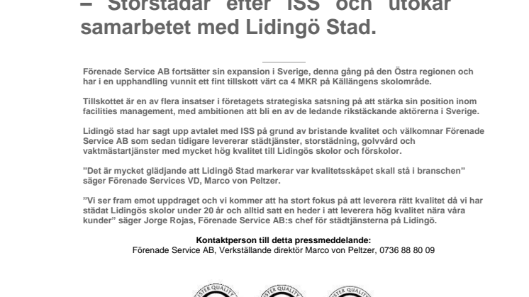 Förenade Service AB utökar samarbetet med Lidingö Stad