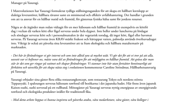 Yasuragi har fått utmärkelsen Årets Spakök i Spa Awards 2015
