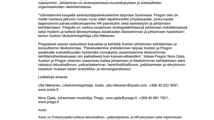 Johtamisen muotoilun asiantuntijatalo Prego osaksi Azetsia