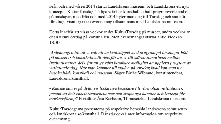 KulturTorsdag - Vårens nyhet