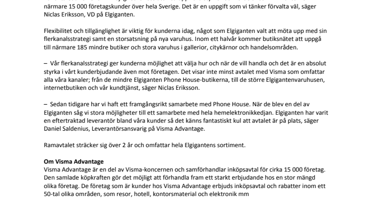 Visma Advantage tecknar storavtal med Elgiganten