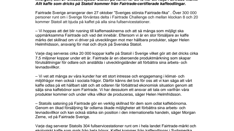 Statoil bjuder på kaffet under Sveriges största Fairtrade-fika
