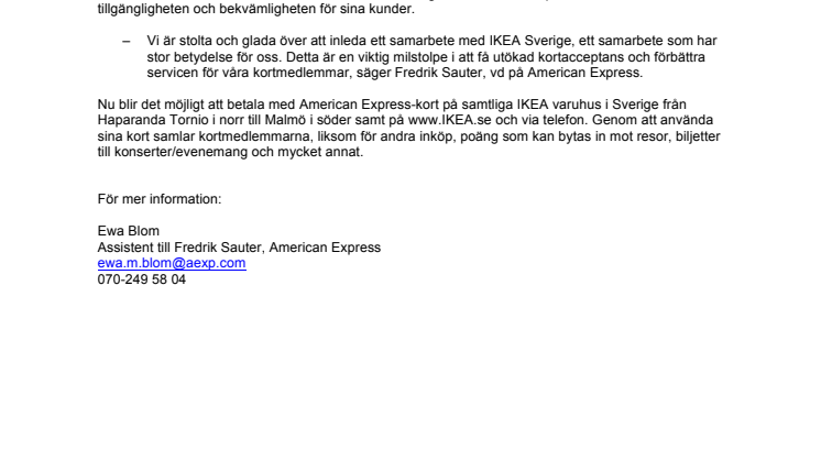 American Express inleder samarbete med IKEA