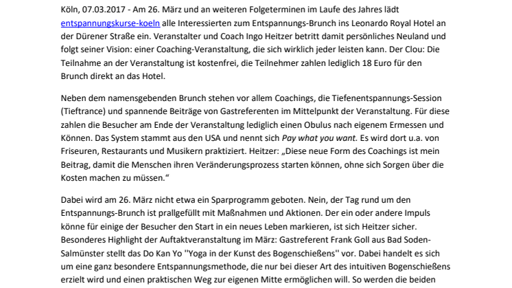 Entspannungs-Brunch mit „Coaching“ für jeden Geldbeutel