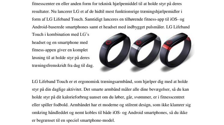 GØR DINE TRÆNINGSRESULTATER BEDRE – ERSTAT ARMBÅNDSURET MED LG LIFEBAND TOUCH