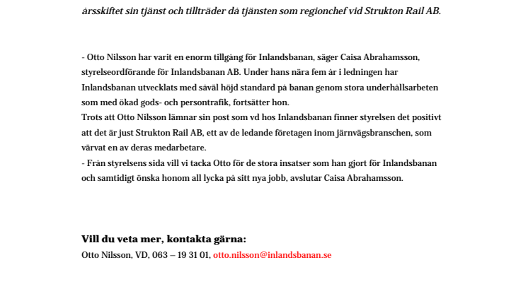 Inlandsbanan AB: VD lämnar för nytt jobb