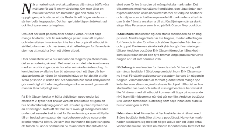 Erik Olson Fastighetsförmedling kommenterar bostadsmarknaden 18 juni 21