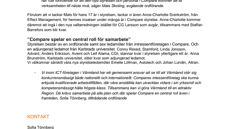 Ny styrelse i Stiftelsen Compare Karlstad