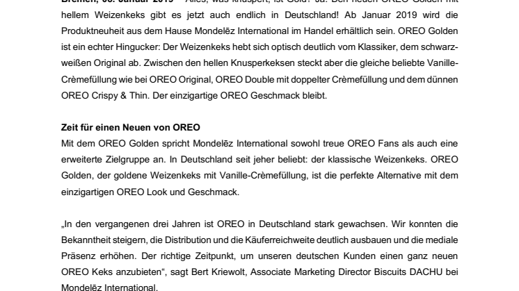 OREO Golden – Der erste OREO mit hellem Keks