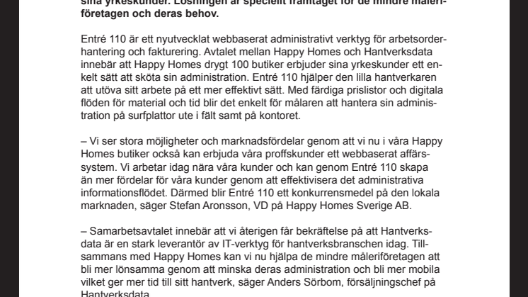 Happy Homes tecknar samarbetsavtal med Hantverksdata