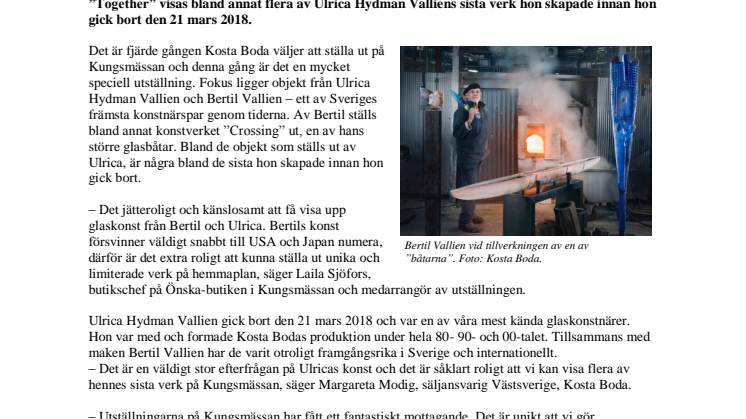 Exklusivt på Kungsmässan i Kungsbacka: Unik och limiterad glaskonst från världsberömda Bertil Vallien och Ulrica Hydman Vallien ställs ut 