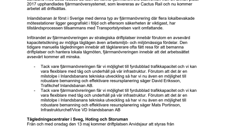 Inlandsbanan är först i Sverige med ny typ av fjärrmanövrering 