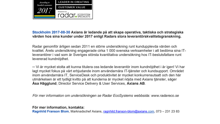 AXIANS ÄR LEDANDE PÅ ATT SKAPA KUNDNÖJDHET I SVERIGE