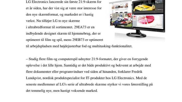 ULTRABREDFORMAT PÅ SKRIVEBORDET – LG LANCERER TO NYE 21:9-SKÆRME PÅ IFA