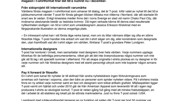 Världens första t-shirtmagasin firar 50:e numret med nyheten om Norrlands lesbiska stad