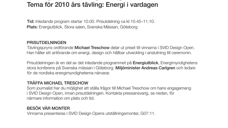 Pressinbjudan: Prisutdelning SVID Design Open 16 mars