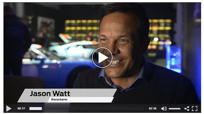 Se vedhæftede video (nederst) fra pressemødet, hvor Jason Watt ser sin nye Ford GT første gang