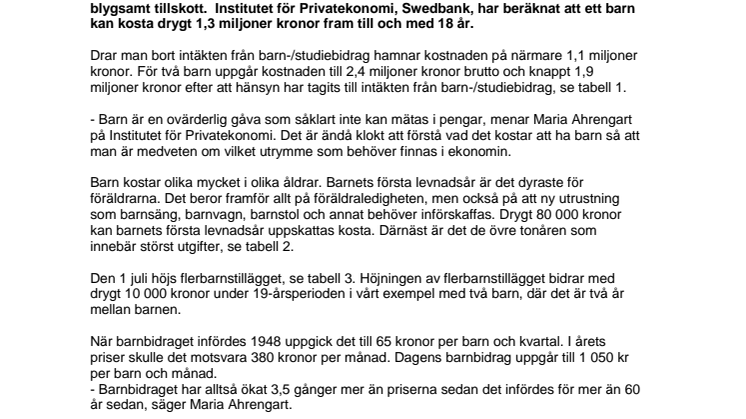 Barnbidraget nära en kvarts miljon, men räcker ändå inte långt