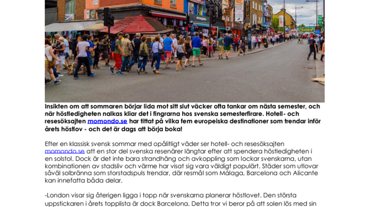 Hetaste europeiska resmålen för höstlovet