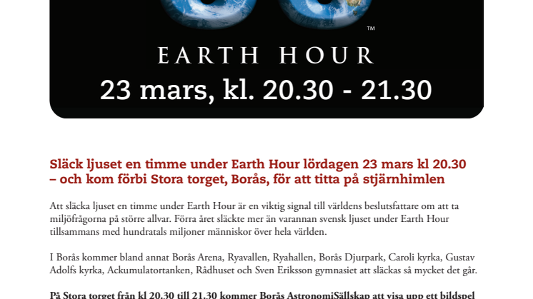 Program för Earth hour i Borås 2013