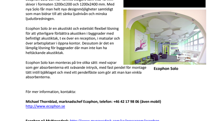 Ecophon satsar på designad ljudmiljö