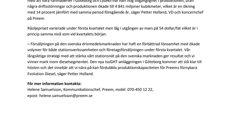 Starkt första kvartal för Preem 