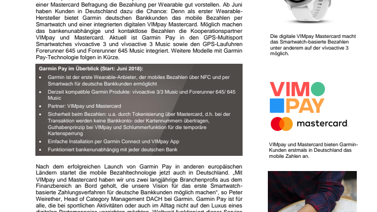 Garmin Pay ab sofort in Deutschland verfügbar