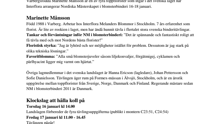 Varbergstjej i svenska landslaget i blomsterbinderi