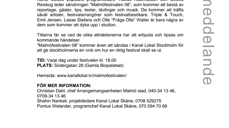 Malmöfestivalen direktsänds i TV  