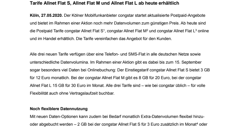 congstar aktualisiert Postpaid Angebot: Ab sofort mehr Daten und Flexibilität