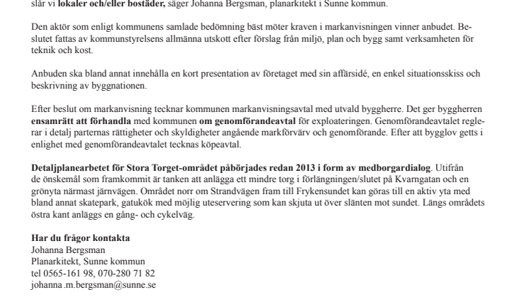 Anbud kan lämnas på Stora torget i Sunne
