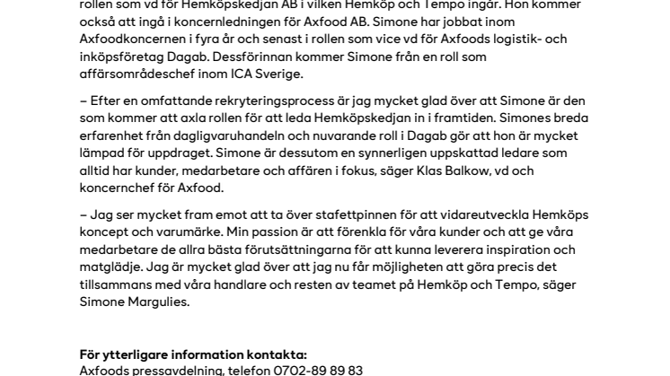 Simone Margulies utsedd som ny vd för Hemköp