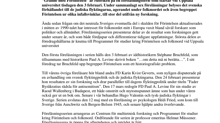 Sveriges förhållande till Förintelsen belyses i föreläsningsserie