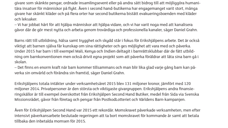 Rekordstort engagemang ökade Erikshjälpens intäkter