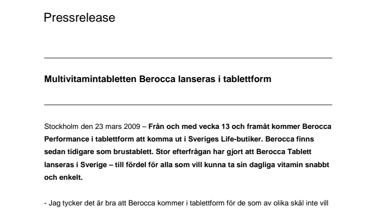 Multivitamintabletten Berocca lanseras i tablettform 