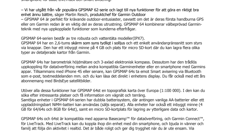 Garmin GPSMAP 64 – en ny serie med handburna enheter