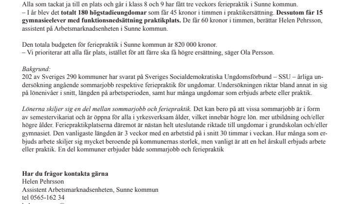 Alla som ville fick feriepraktik i Sunne kommun