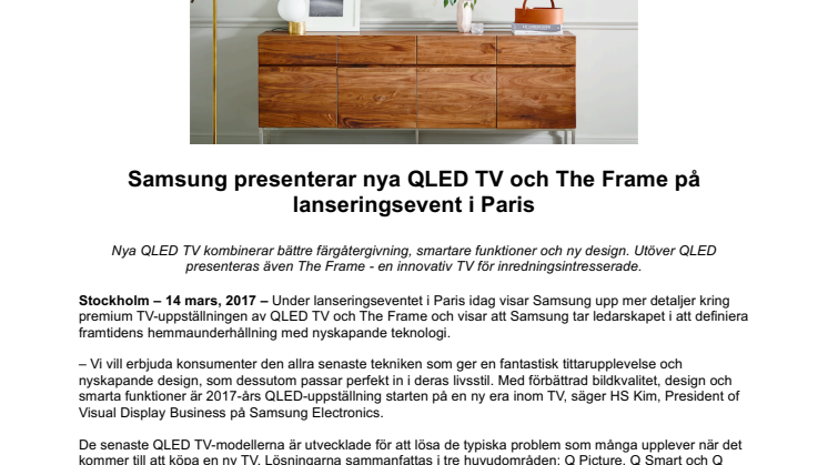 Samsung presenterar nya QLED TV och The Frame på lanseringsevent i Paris