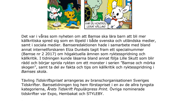 Pressmeddelande Bamse Tidskriftspriset 171109